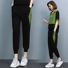 2023夏季新款简约气质时尚拼色舒适休闲裤，女装休闲裤，江忆布依