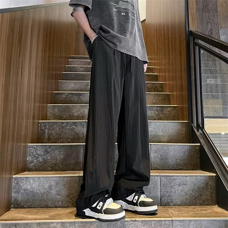 夏季薄款褶皱速干冰丝裤男士裤子潮流美式休闲直筒裤百搭宽松长裤图片