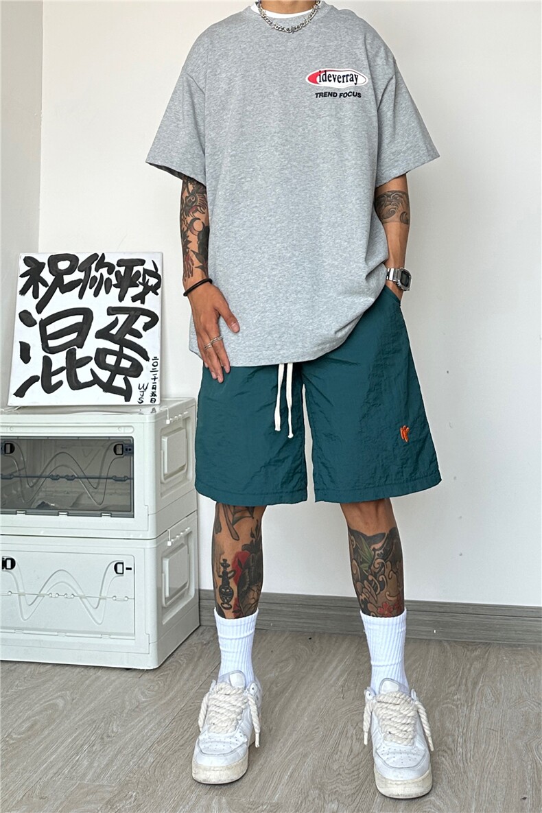 抖音品质刺绣小标五分裤宽松沙滩裤B315-K23352-特p20控38无差价,男装休闲裤,电商B315