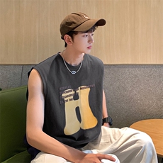 XY5082-TP25控价38发泡印花无袖T恤青少年宽松美式大码背心男，男装T恤，电商A102-1