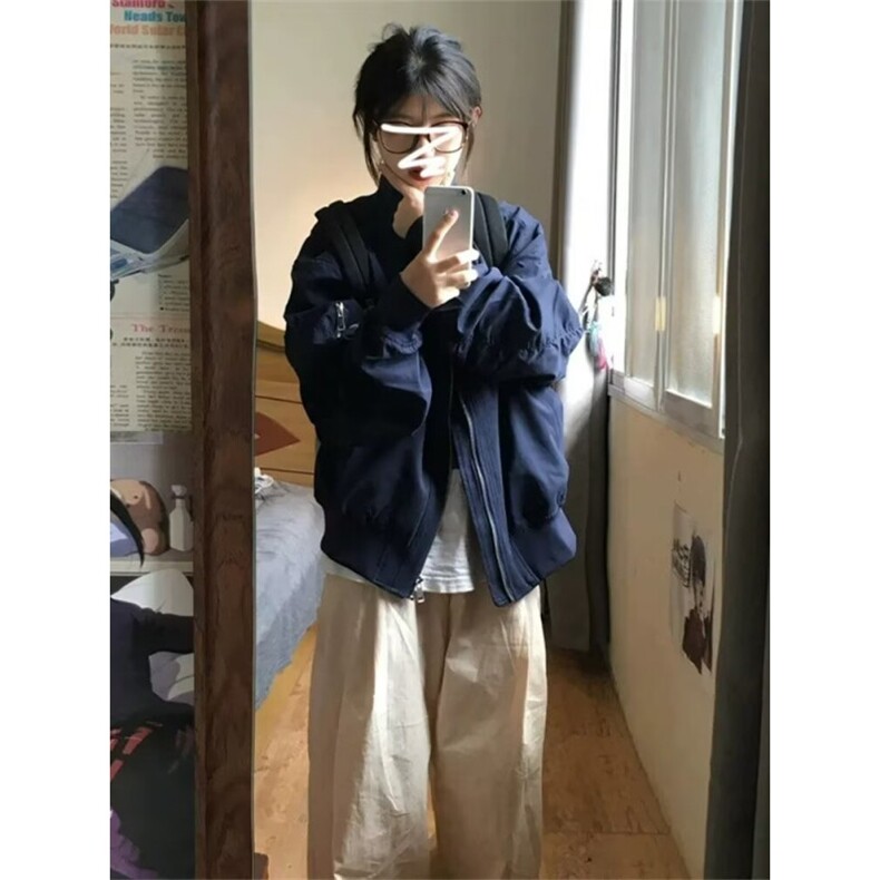美式复古短款外套女秋冬季2024休闲宽松百搭棒球服飞行员夹克上衣,男装夹克,星座506A