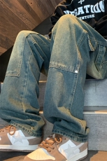 抖音现货稻草黄宽松牛仔裤男GK07-P55限价68，男装牛仔裤，星座310A-1