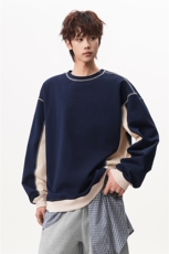 6XL-M美式拼接撞色圆领卫衣男痞帅套头上衣外套WY48-P60380g，女装短外套，电商D206-1