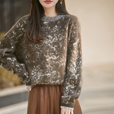 2025年秋季常规款通勤长袖水墨提花加厚时尚百搭通勤，女装羊毛衫，昭美羊绒