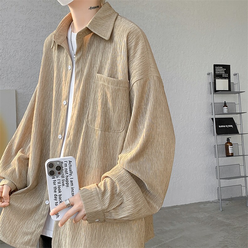 CS10055-P40控68高质量宽松衬衫潮流大码冰丝衬衫长袖外套，男装衬衫，电商A059