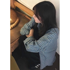 学院风蓝色格子衬衫女早秋流行穿搭字母刺绣衬衣外套上衣CV3052，男装衬衫，星座1116A（原606A-3）