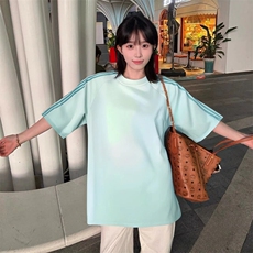 抖音得物品质二开240克宽松纯棉美式潮牌印花三条杠中性风短袖T恤，男装T恤，电商A486