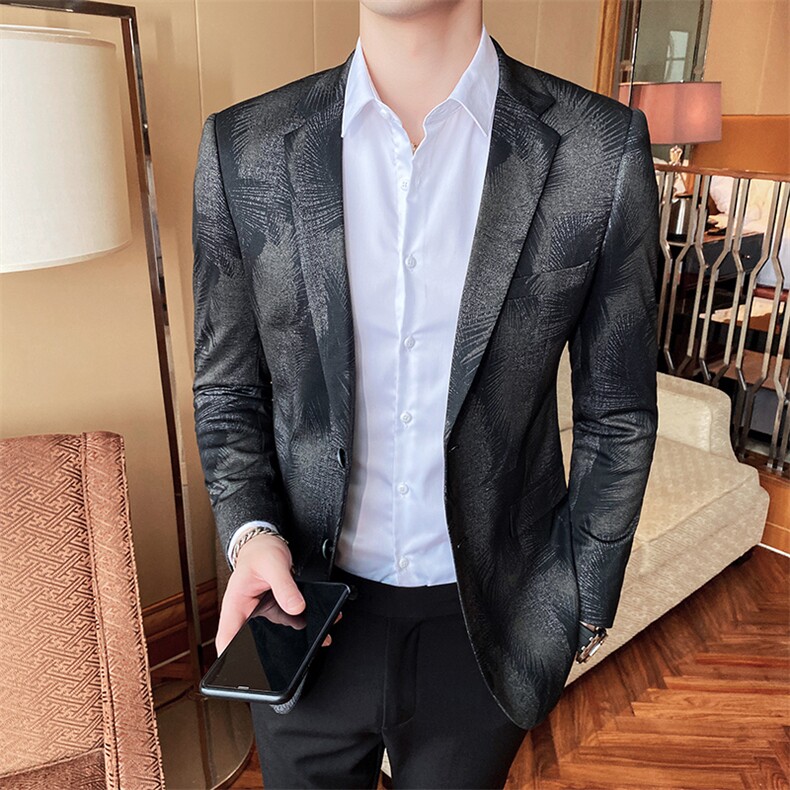 2021春新款西装男士商务印花针织西装西服西外套808，男装西服，电商D225
