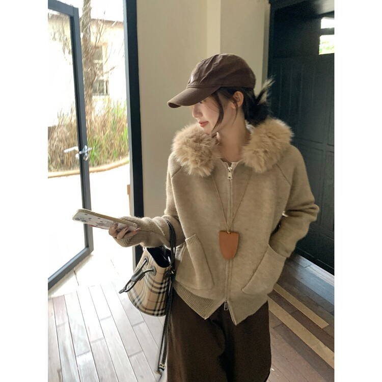 慵懒风连帽毛衣外套女毛领可拆卸高级感百搭通勤显瘦上衣秋季,男装针织衫/毛衣,星座218-8