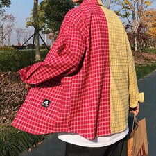 20年春季新款拼接格子休闲潮流衬衫宽松大码DS-B293-CS55-P38，男装衬衫，电商A306