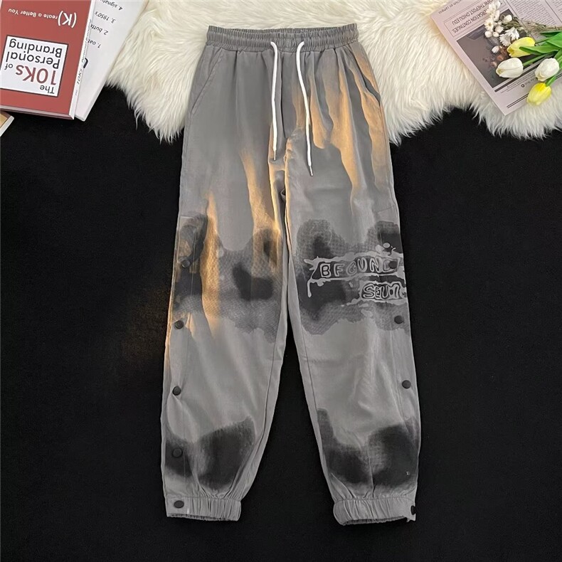 麂皮绒休闲裤男排扣开衩个性高街帅印花2025秋季ins长裤K4175-P30,男装休闲裤,星座412