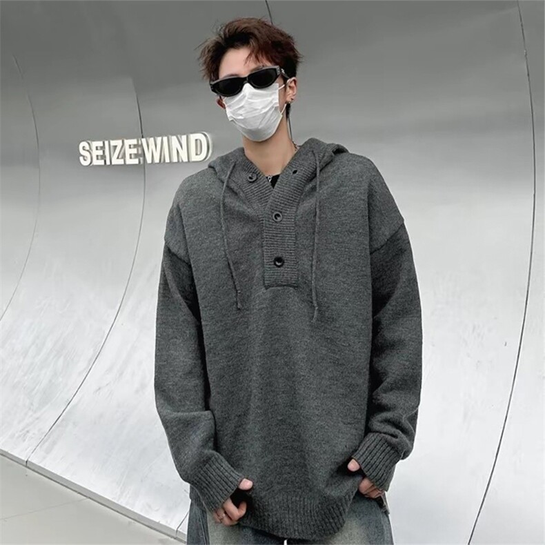 抖音得物保暖立领拉链针织外套秋冬宽松慵懒风纯色毛衣上衣AM047,男装针织衫/毛衣,电商A443