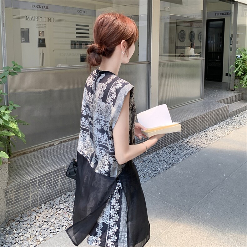 设计感复古印花无袖上衣短裤套装女2025夏季新款轻熟时尚两件套潮,女装套装/套裙,2C255
