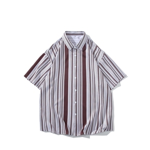 花衬衫男短袖夏季条纹休闲上衣服外套翻领大码衬衣A012/863P35图片