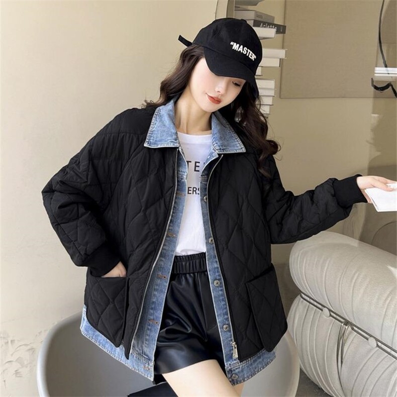 现货，冬季牛仔拼接羽绒服，女装羽绒服，淳沐