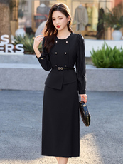 高级感通勤气质裙女2025春夏新款收腰显瘦洋气假两件套连衣裙，女装连衣裙，伊航服饰