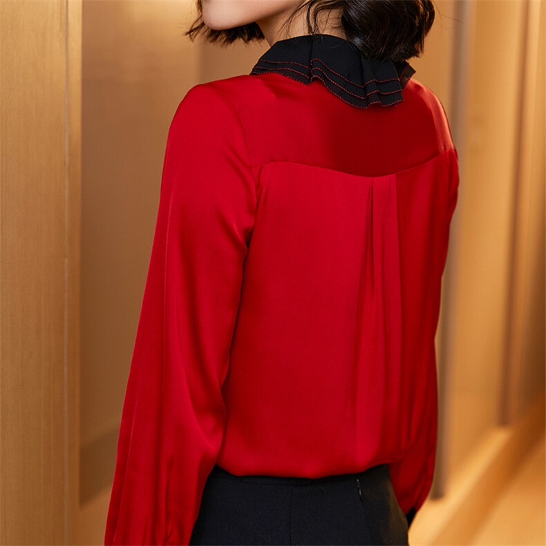 2023春夏季新款职业衬衣长袖桑蚕丝真丝衬衫女设计感小众轻熟别致,女装衬衫,宋氏羊绒