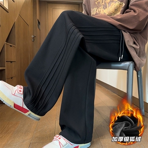 特批P35无差价冬款美式潮褶边拖地裤男银狐绒直筒卫裤K1114J加绒图片