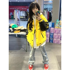 1506-1/JJC0061/P64美式复古火焰字母刺绣pu皮拼接棒球服男女百搭，男装皮衣，星座1506-1