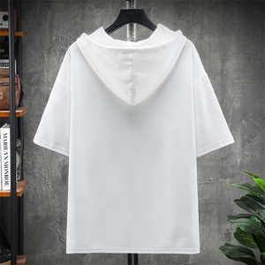 LD54256-P45连帽短袖t恤男大码胖子带帽五分袖中袖展架