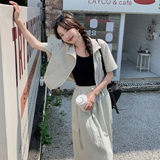盐系轻熟风工装套装裙女夏季2024年新款休闲减龄高腰半身裙两件套，女装套装/套裙，浪娴服饰