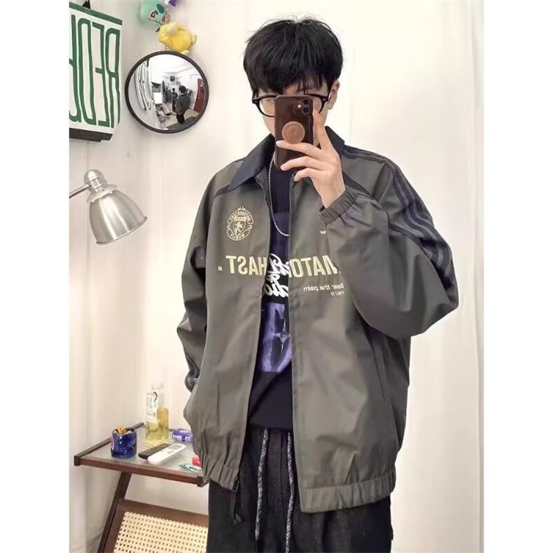 2025新款拼接刺绣夹克男秋季宽松外套男生休闲运动上衣服图片