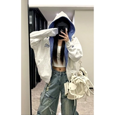 时尚潮流流行新款刺绣格子拼接华棉复合卫衣ins简约气质文艺慵懒，男装卫衣，星座218-8