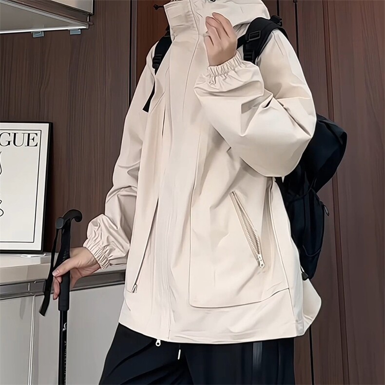 JK9085/P75春装新款连帽夹克男防水防风冲锋衣潮男大码外套上衣,男装夹克,电商A141