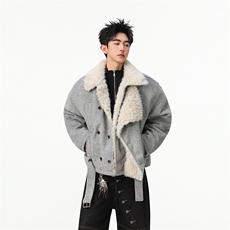 羊毛）复古双排扣毛领棉服男女冬季呢夹克JK1008-特P135-控258，男装夹克，星座216(原A116)