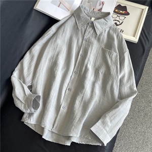 现货！宽松男女同款长袖衬衫纯色夏季透气-LK80104-特批35图片