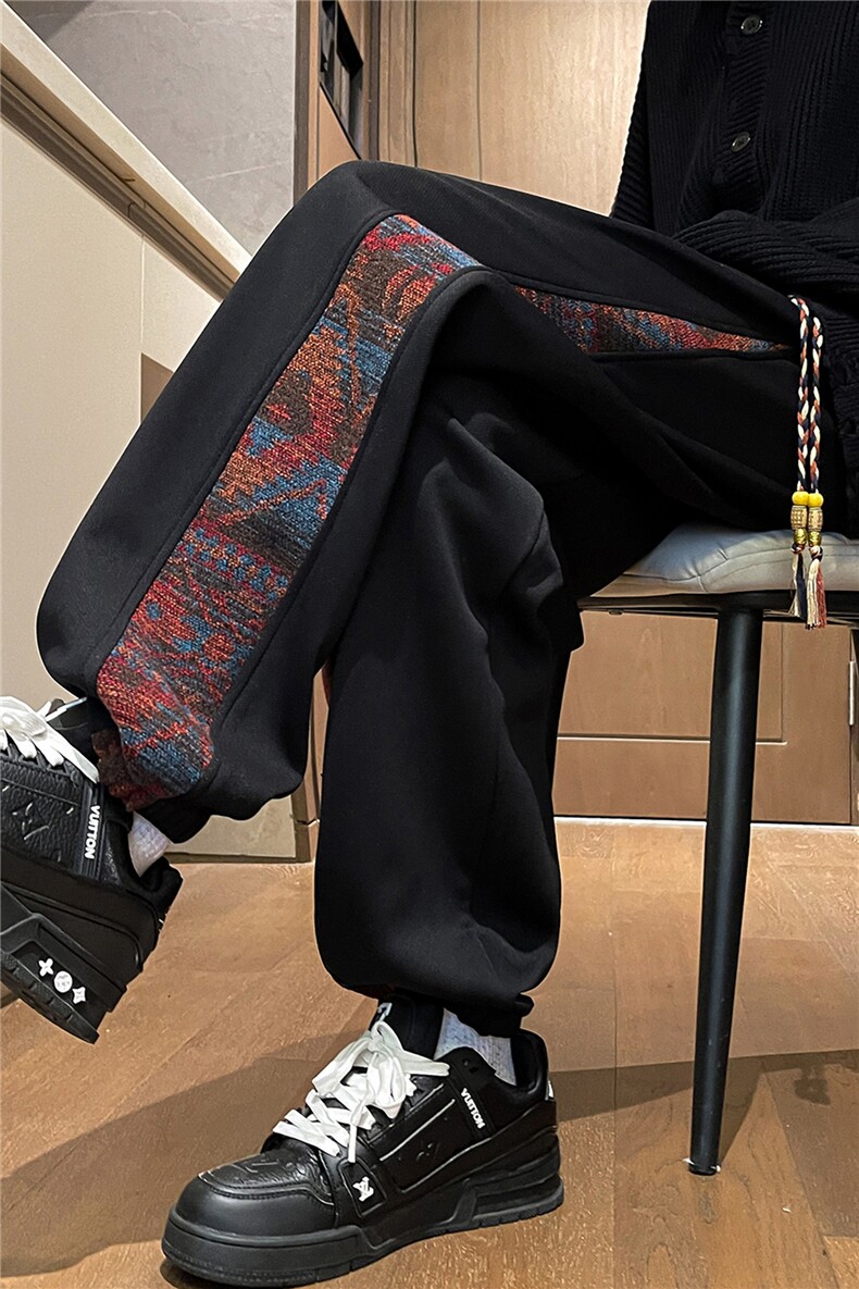 8XL-M春季新中式民族风束脚卫裤男潮牌拼接刺绣休闲裤KZ024P45,男装休闲裤,电商B312