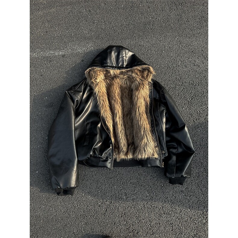 M5015-P139 皮毛一体双面穿皮衣男冬季连帽座山雕保暖棉服图片