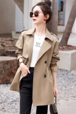 复古卡其色风衣外套女2024春秋新款小个子宽松休闲百搭西装领大衣，女装风衣，妃曼
