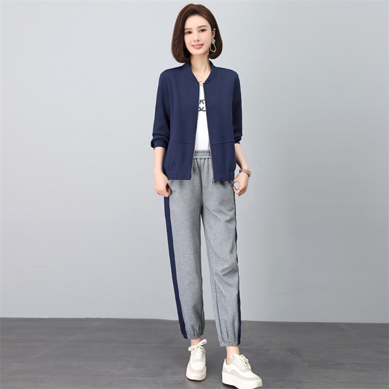 时尚休闲束脚套装秋季新款显瘦百搭运动服,女装套装/套裙,依恋蒂丝