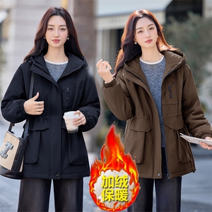 现货秒发2025冬装新款加厚中长款保暖派克服外套修身棉衣棉服图片