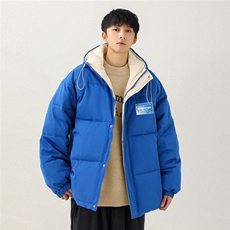 日系白底连帽拼色内里保暖棉服男新外套女新MY6157P95控158，男装棉衣，电商A268-1