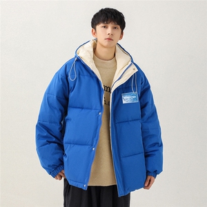 日系白底  连帽拼色内里保暖棉服男新外套女新MY6157  P95 控158图片