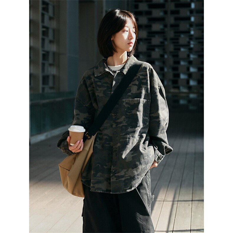 学院风长袖牛仔衬衫男女同款复古港风简约时尚休闲上衣HY697TP55，男装衬衫，电商A102B