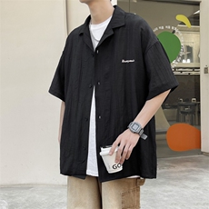 夏季潮牌宽松百搭休闲衬衣新款日系古着短袖衬衫男士W7201-P32，男装衬衫，星座512-2