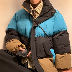 港风2026新品冬季宽松情侣装撞色棉衣棉服冬装加厚外套D007-P90，男装棉衣，星座717