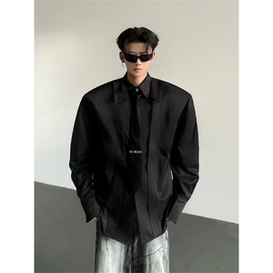配领带垫肩极简设计夏衬衫小众男女高级感外套长袖衬衣CY1107-P46图片