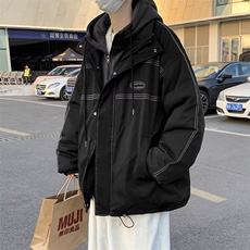 连帽工装棉衣外套男冬季棉服宽松加厚潮情侣假两件棉袄V2870-p99，男装棉衣，星座1008