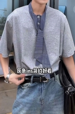 飘带丝巾领设计短袖T恤男夏季韩系chic穿搭半袖体恤T3683-特价P40，男装T恤，电商A007