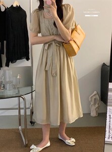 法式泡泡袖连衣裙夏季设计感众温柔高级感初恋裙子图片