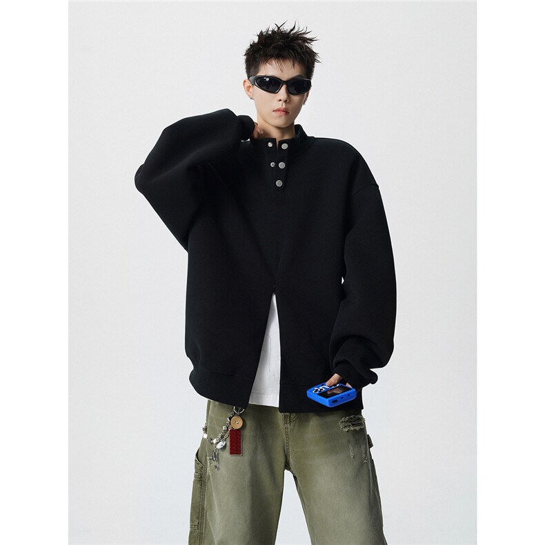 可二开美式半拉链领扣子设计M-5XL大码立领卫衣男WY78103P65控98，男装卫衣，星座227-7