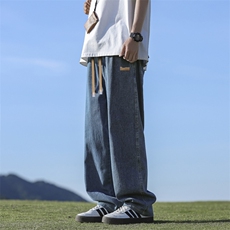 wassuphappy复古牛仔裤子男夏季薄款潮牌美式阔腿裤休闲运动长裤，男装牛仔裤，星座718-1