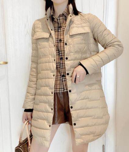 DG829拼接格子中长款百分百羽绒外套，女装，L·H·X