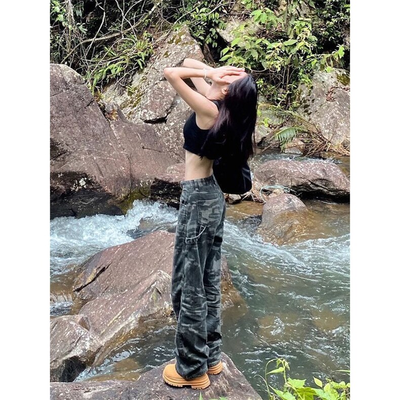 美式迷彩工装裤男女春秋2025新款潮流高个子复古hiphop登山长裤子,男装工装外套,四季星座505