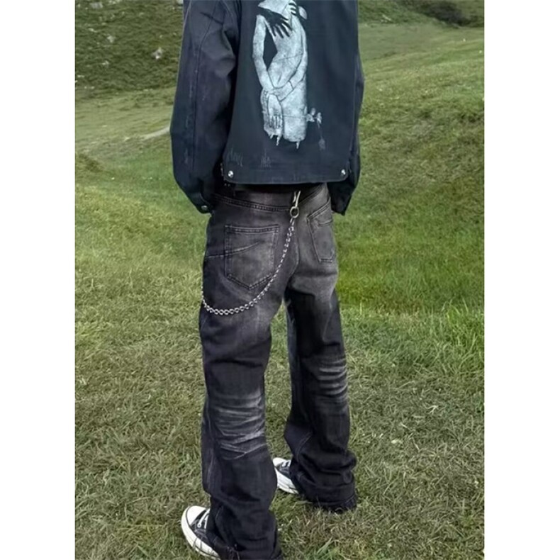 直筒裤街头潮牌复古新款水洗长裤子灰黑色牛仔裤男款N8427,男装牛仔裤,星座1116A（原606A-3）