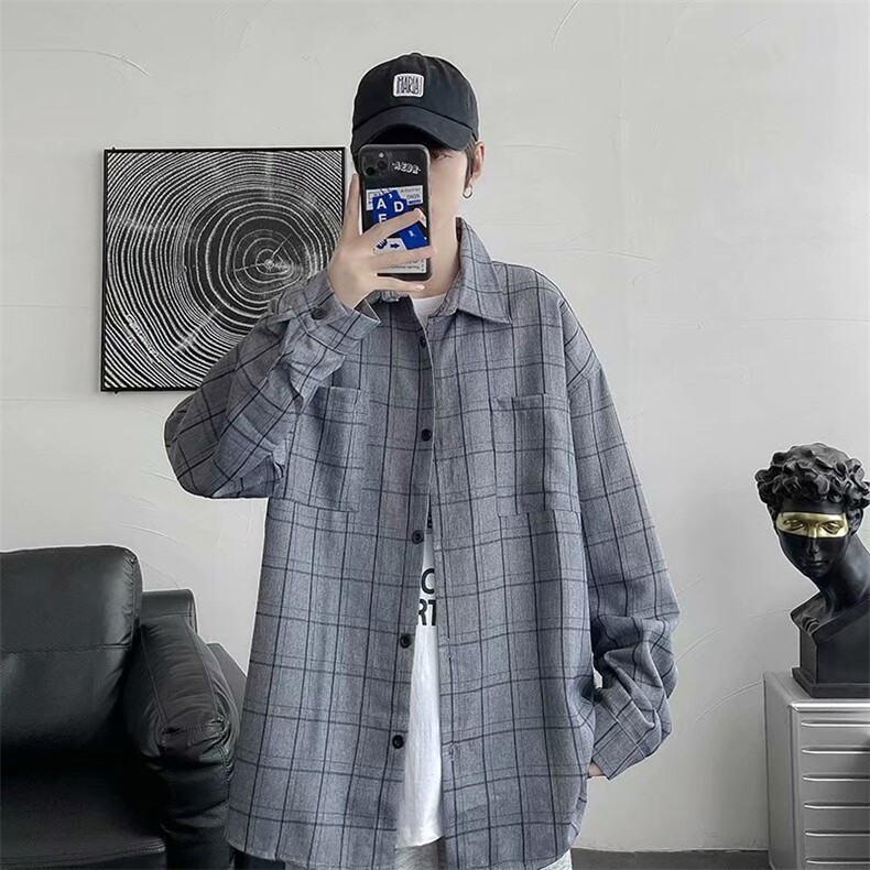 美式复古衬衫春季内搭叠穿外套小众高级感情侣上衣C8010p40,男装衬衫,星座1013